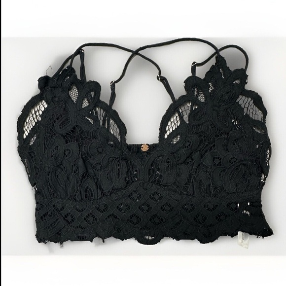 FREE PEOPLE‎ ONE Adella Black Lace Bralette Medium Boho Top Sexy Lightweight - Picture 5 of 15